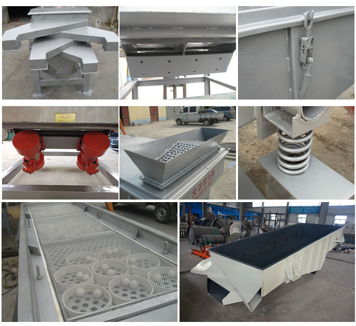 多層直線振動篩由進(jìn)料口,底座,振動電機(jī),篩網(wǎng),篩框,彈簧,出料口等組成。