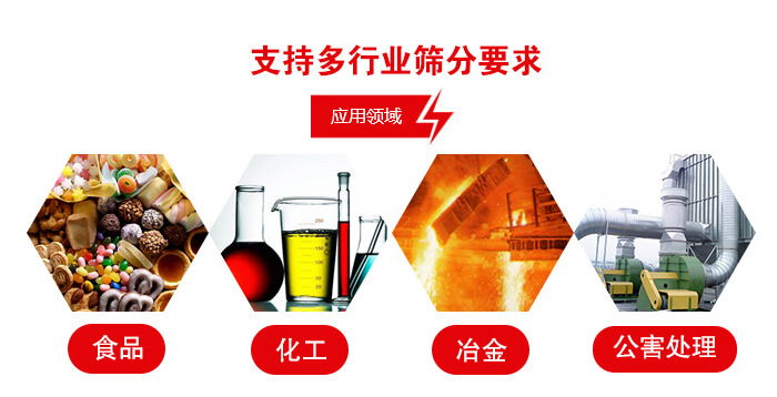 旋振篩適用的行業(yè)：食品行業(yè)，化工行業(yè)，冶金行業(yè)，公害處理等。